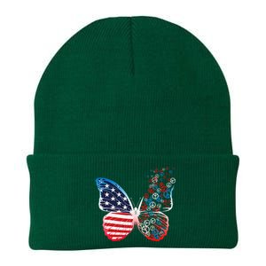 Butterfly Patriotic Peace Signs 4th of July US Flag Knit Cap Winter Beanie