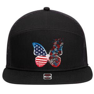 Butterfly Patriotic Peace Signs 4th of July US Flag 7 Panel Mesh Trucker Snapback Hat