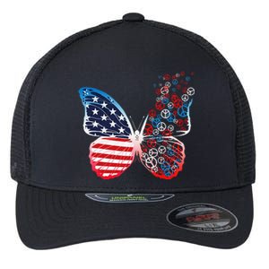 Butterfly Patriotic Peace Signs 4th of July US Flag Flexfit Unipanel Trucker Cap