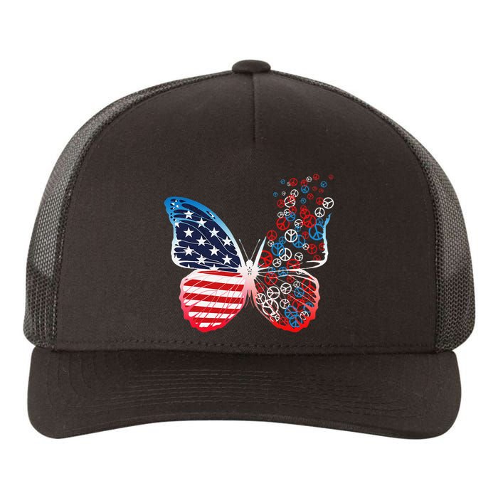 Butterfly Patriotic Peace Signs 4th of July US Flag Yupoong Adult 5-Panel Trucker Hat