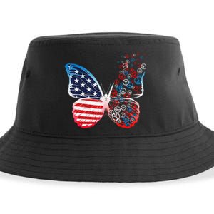 Butterfly Patriotic Peace Signs 4th of July US Flag Sustainable Bucket Hat