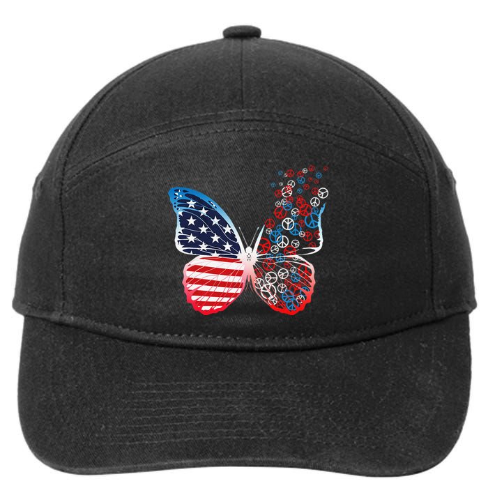 Butterfly Patriotic Peace Signs 4th of July US Flag 7-Panel Snapback Hat