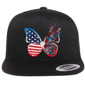 Butterfly Patriotic Peace Signs 4th of July US Flag Flat Bill Trucker Hat