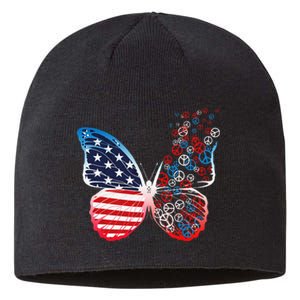 Butterfly Patriotic Peace Signs 4th of July US Flag Sustainable Beanie