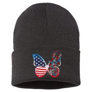 Butterfly Patriotic Peace Signs 4th of July US Flag Sustainable Knit Beanie