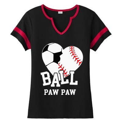 Ball Paw Paw Heart Funny Baseball Soccer Paw Paw Ladies Halftime Notch Neck Tee