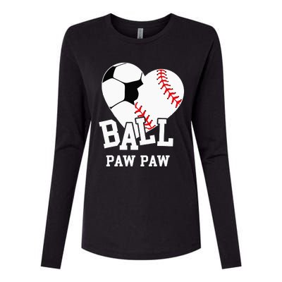 Ball Paw Paw Heart Funny Baseball Soccer Paw Paw Womens Cotton Relaxed Long Sleeve T-Shirt