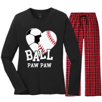 Ball Paw Paw Heart Funny Baseball Soccer Paw Paw Women's Long Sleeve Flannel Pajama Set 