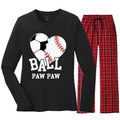 Ball Paw Paw Heart Funny Baseball Soccer Paw Paw Women's Long Sleeve Flannel Pajama Set 