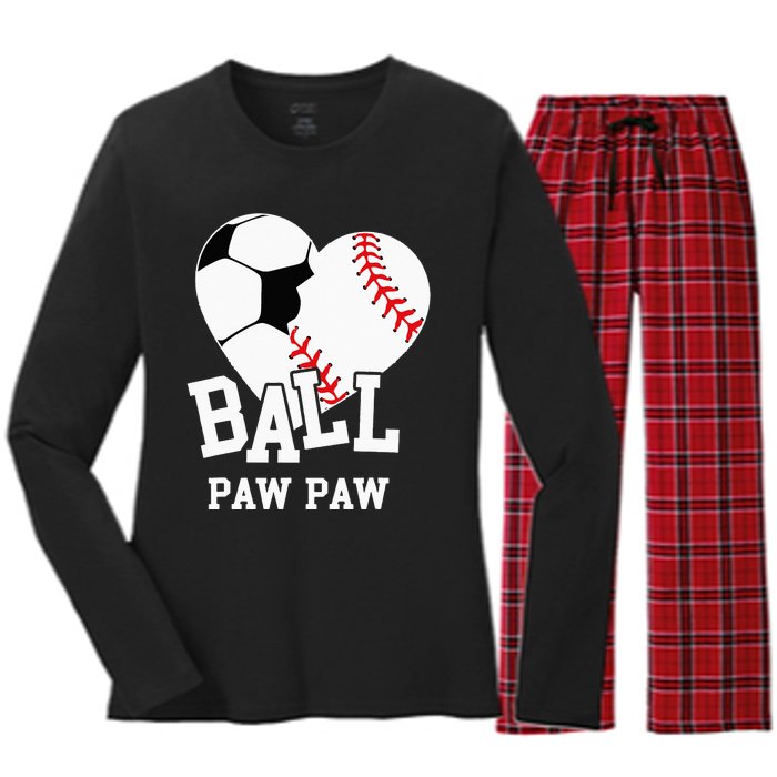 Ball Paw Paw Heart Funny Baseball Soccer Paw Paw Women's Long Sleeve Flannel Pajama Set 