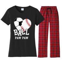 Ball Paw Paw Heart Funny Baseball Soccer Paw Paw Women's Flannel Pajama Set