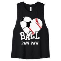 Ball Paw Paw Heart Funny Baseball Soccer Paw Paw Women's Racerback Cropped Tank