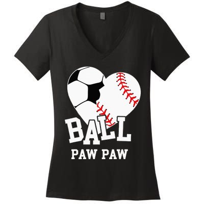 Ball Paw Paw Heart Funny Baseball Soccer Paw Paw Women's V-Neck T-Shirt