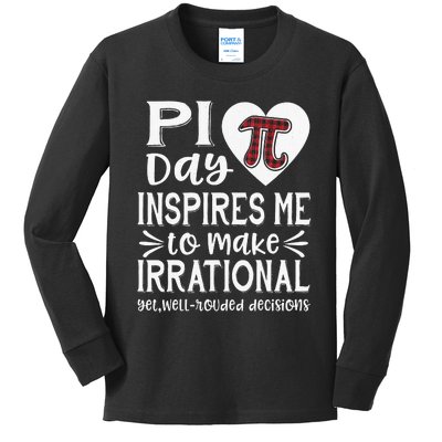 buffalo plaid pi symbol pi day inspires me math lover s Kids Long Sleeve Shirt