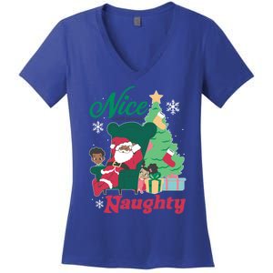 Black Paper Party Christmas Nice Until Proven Naughty Santa Gift Women's V-Neck T-Shirt