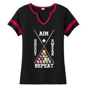 Billiard Pool Player Play Sport Aim Shoot Swear Repeat Ladies Halftime Notch Neck Tee