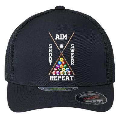 Billiard Pool Player Play Sport Aim Shoot Swear Repeat Flexfit Unipanel Trucker Cap