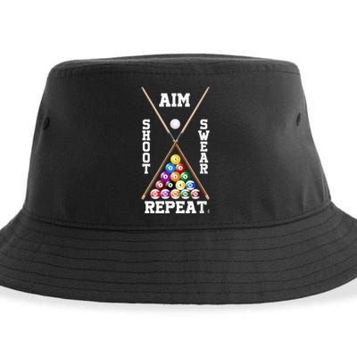 Billiard Pool Player Play Sport Aim Shoot Swear Repeat Sustainable Bucket Hat