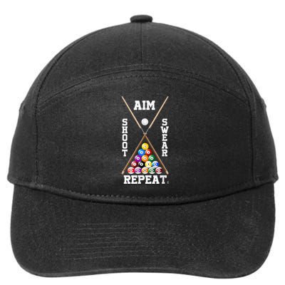 Billiard Pool Player Play Sport Aim Shoot Swear Repeat 7-Panel Snapback Hat