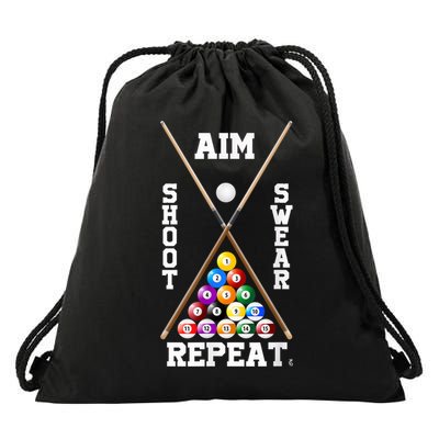 Billiard Pool Player Play Sport Aim Shoot Swear Repeat Drawstring Bag