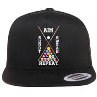 Billiard Pool Player Play Sport Aim Shoot Swear Repeat Flat Bill Trucker Hat