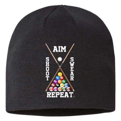 Billiard Pool Player Play Sport Aim Shoot Swear Repeat Sustainable Beanie