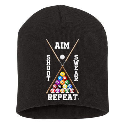 Billiard Pool Player Play Sport Aim Shoot Swear Repeat Short Acrylic Beanie