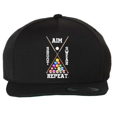 Billiard Pool Player Play Sport Aim Shoot Swear Repeat Wool Snapback Cap