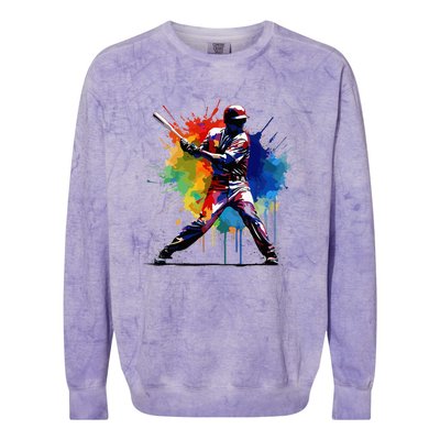 Baseball Player Paint Splash Colorblast Crewneck Sweatshirt