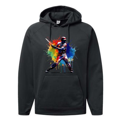 Baseball Player Paint Splash Performance Fleece Hoodie