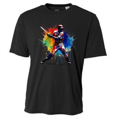 Baseball Player Paint Splash Cooling Performance Crew T-Shirt