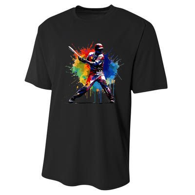 Baseball Player Paint Splash Performance Sprint T-Shirt