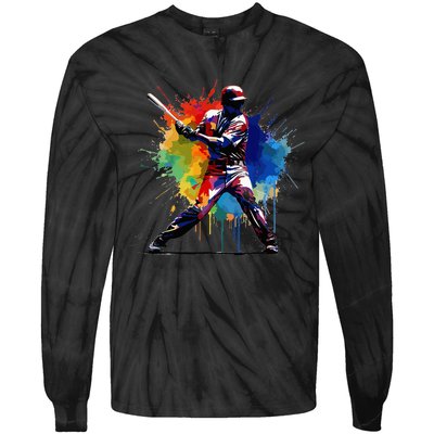 Baseball Player Paint Splash Tie-Dye Long Sleeve Shirt