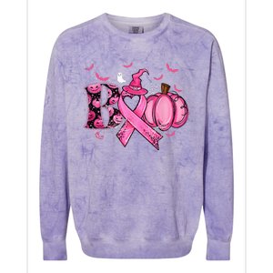 Boo Pumpkin Pink Ribbon Witch Breast Cancer Ghost Halloween Colorblast Crewneck Sweatshirt