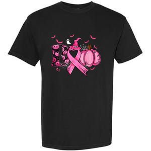 Boo Pumpkin Pink Ribbon Witch Breast Cancer Ghost Halloween Garment-Dyed Heavyweight T-Shirt