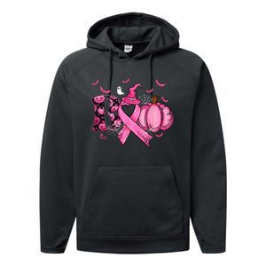 Boo Pumpkin Pink Ribbon Witch Breast Cancer Ghost Halloween Performance Fleece Hoodie