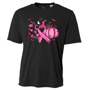 Boo Pumpkin Pink Ribbon Witch Breast Cancer Ghost Halloween Cooling Performance Crew T-Shirt