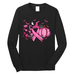 Boo Pumpkin Pink Ribbon Witch Breast Cancer Ghost Halloween Long Sleeve Shirt