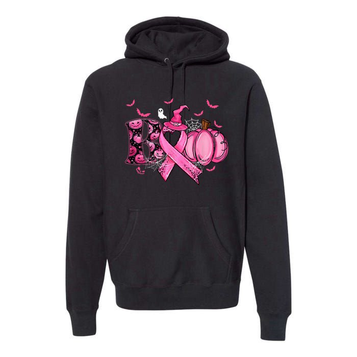 Boo Pumpkin Pink Ribbon Witch Breast Cancer Ghost Halloween Premium Hoodie