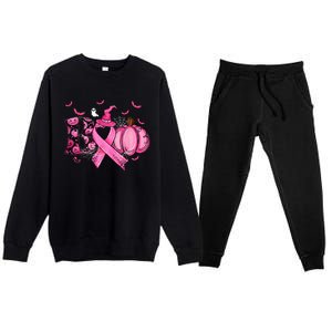 Boo Pumpkin Pink Ribbon Witch Breast Cancer Ghost Halloween Premium Crewneck Sweatsuit Set