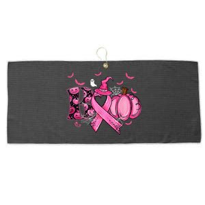 Boo Pumpkin Pink Ribbon Witch Breast Cancer Ghost Halloween Large Microfiber Waffle Golf Towel