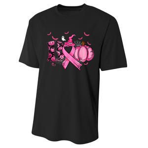 Boo Pumpkin Pink Ribbon Witch Breast Cancer Ghost Halloween Performance Sprint T-Shirt