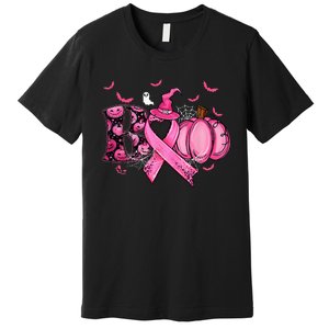 Boo Pumpkin Pink Ribbon Witch Breast Cancer Ghost Halloween Premium T-Shirt