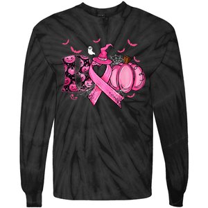 Boo Pumpkin Pink Ribbon Witch Breast Cancer Ghost Halloween Tie-Dye Long Sleeve Shirt