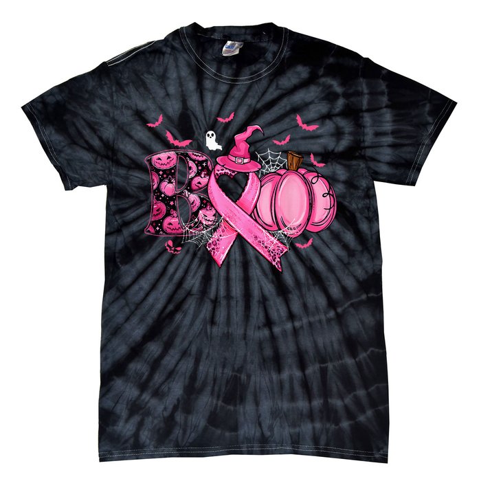 Boo Pumpkin Pink Ribbon Witch Breast Cancer Ghost Halloween Tie-Dye T-Shirt