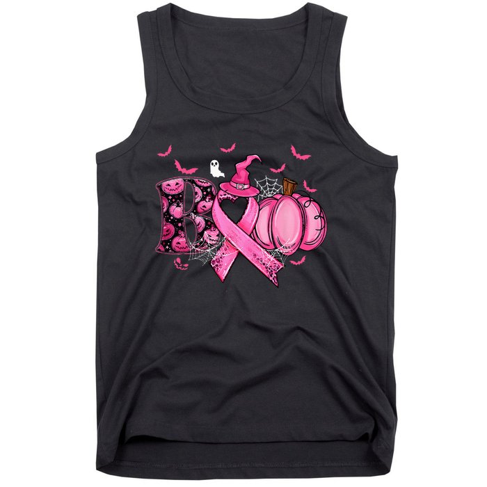 Boo Pumpkin Pink Ribbon Witch Breast Cancer Ghost Halloween Tank Top