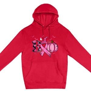 Boo Pumpkin Pink Ribbon Witch Breast Cancer Ghost Halloween Premium Pullover Hoodie