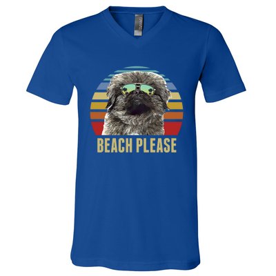 Beach Please Pekingese Dog Funny Summer Gift V-Neck T-Shirt