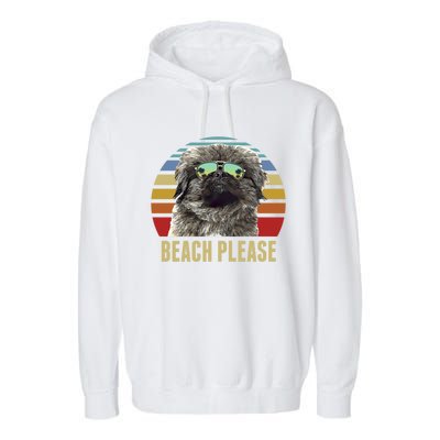 Beach Please Pekingese Dog Funny Summer Gift Garment-Dyed Fleece Hoodie