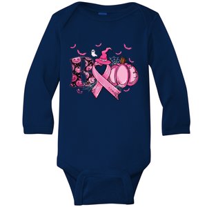 Boo Pumpkin Pink Ribbon Witch Breast Cancer Ghost Halloween Baby Long Sleeve Bodysuit